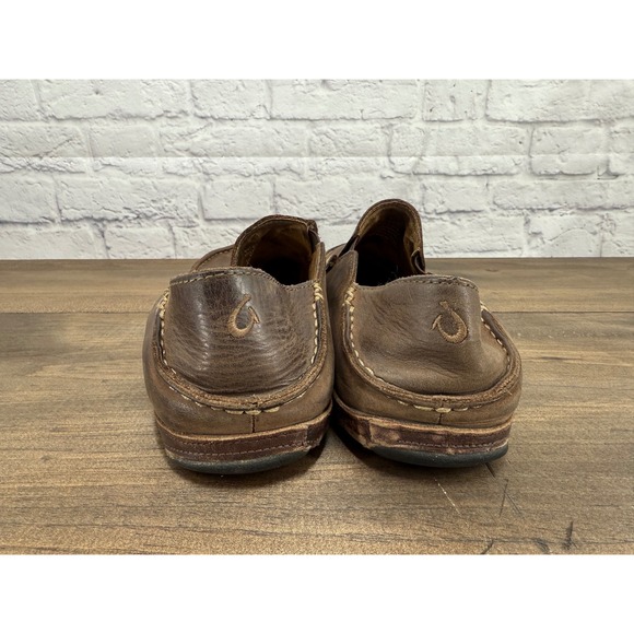 OluKai Moloa Brown Leather Slip On Loafer Collapsable Back Shoes Mens Size 9.5 - Picture 5 of 11